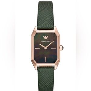 Emporio Armani Women's Rose Gold Case Green Strap Watch